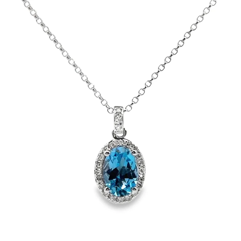 infinity couple’s ring matching set White Gold Blue Topaz and Diamond Halo Pendant