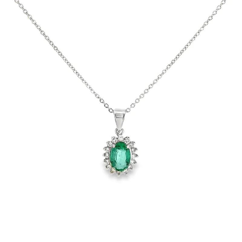 stackable gold bangle set White Gold Emerald and Diamond Halo Pendant