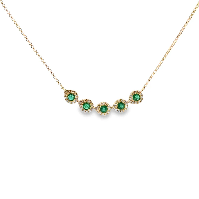 dainty beaded stretch bracelet Yellow Gold Emerald and Diamond Halo Necklace