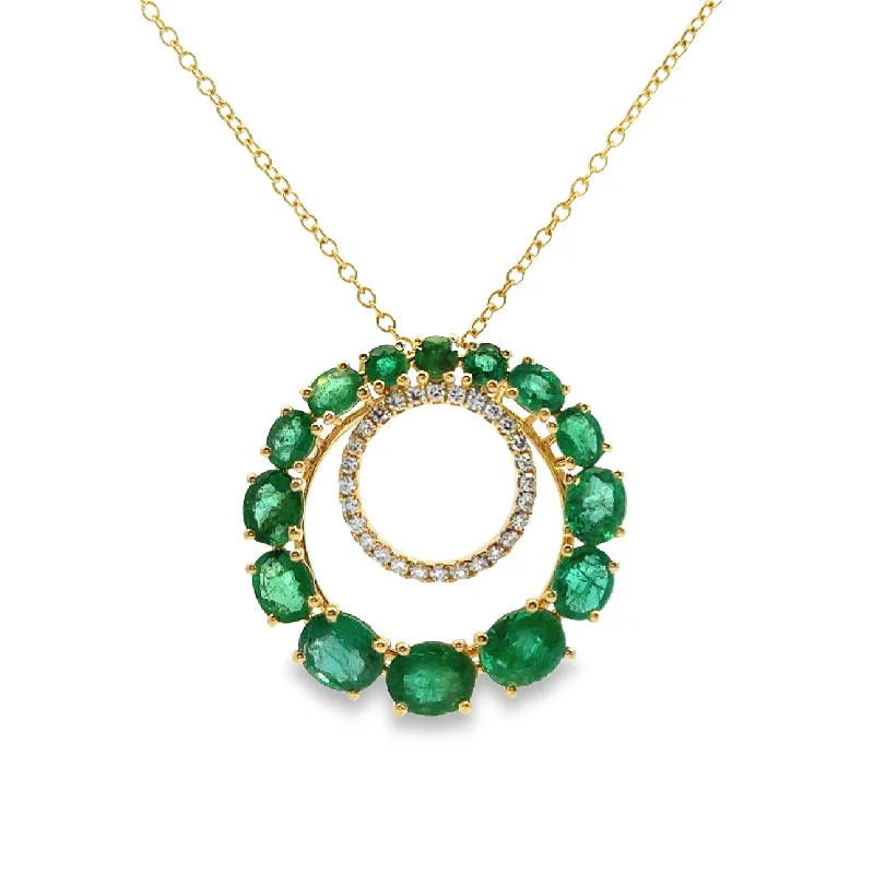 hammered sterling silver band Yellow Gold Emerald and Diamond Fashion Pendant