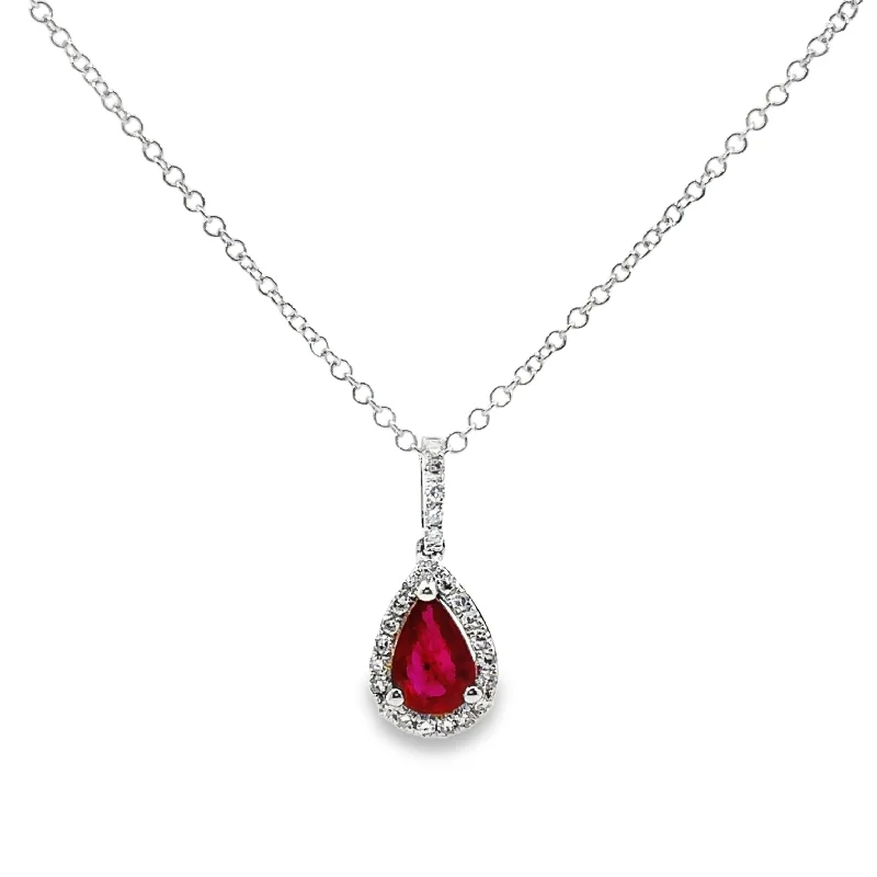 round cut diamond engagement ring White Gold Ruby and Diamond Halo Pendant