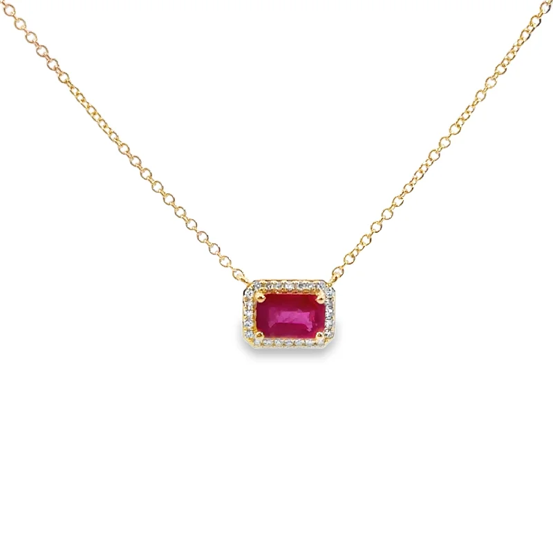 solid gold stacking rings set Yellow Gold Ruby and Diamond Halo Necklace