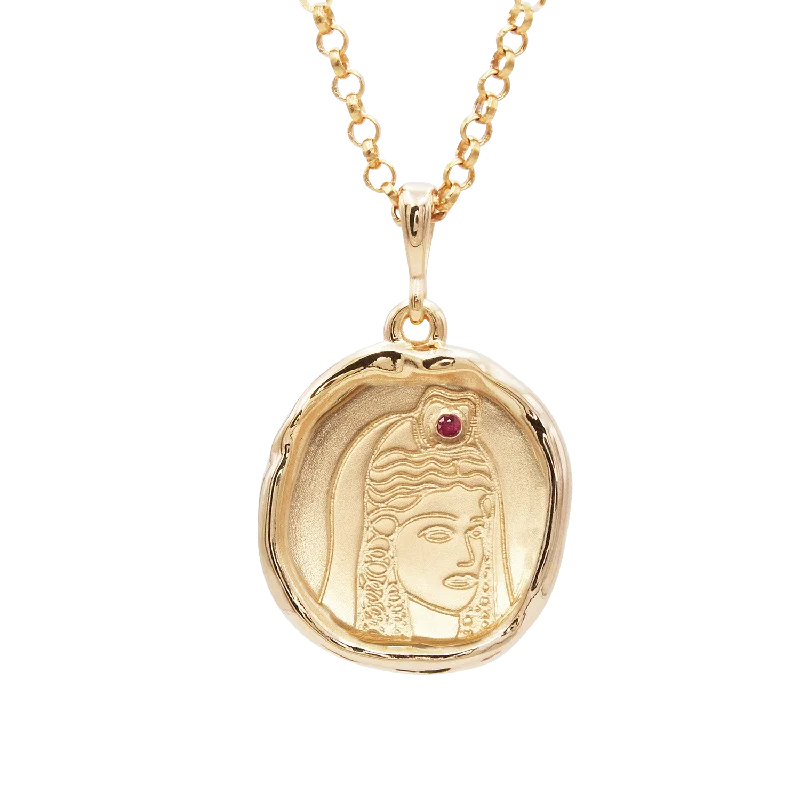 black and gold wedding band Persephone Goddess of Spring Necklace with Ruby