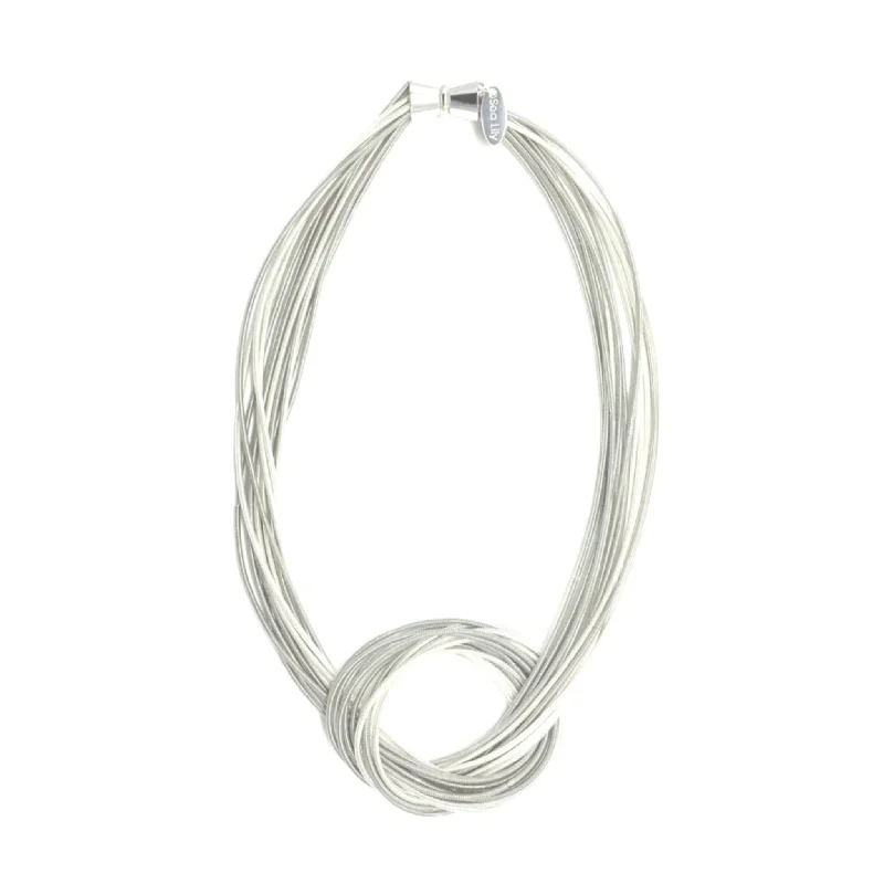 classic tennis bracelet white gold Piano Wire Knot Necklace, Silver & White