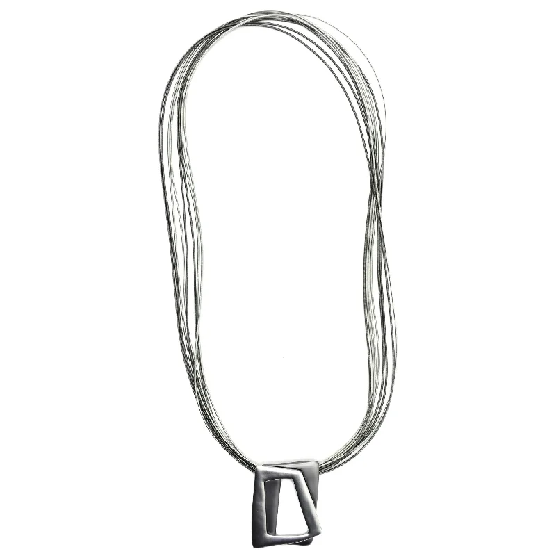 multi-gemstone eternity band Piano Wire Necklace with Contemporary Pendant, Silver & Slate multi-gemstone eternity band Piano Wire Necklace with Contemporary Pendant, Silver & Slate