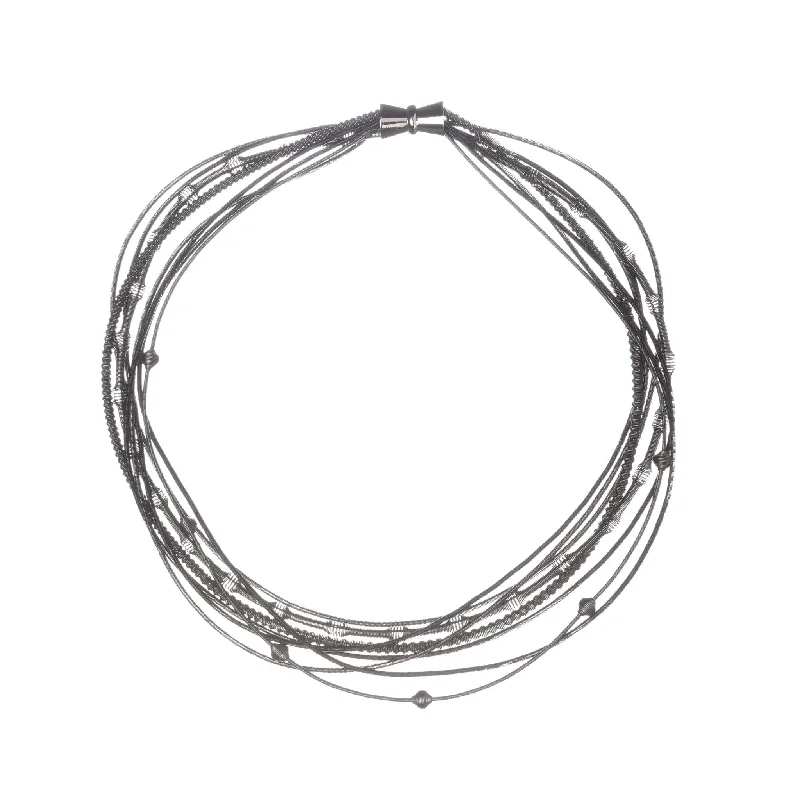 handmade wooden bead necklace Piano Wire Necklace with Textured Strands
