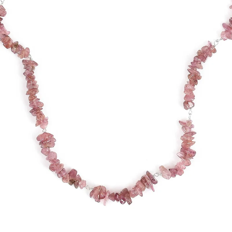 dainty silver hamsa bracelet Pink Tourmaline Chips Necklace