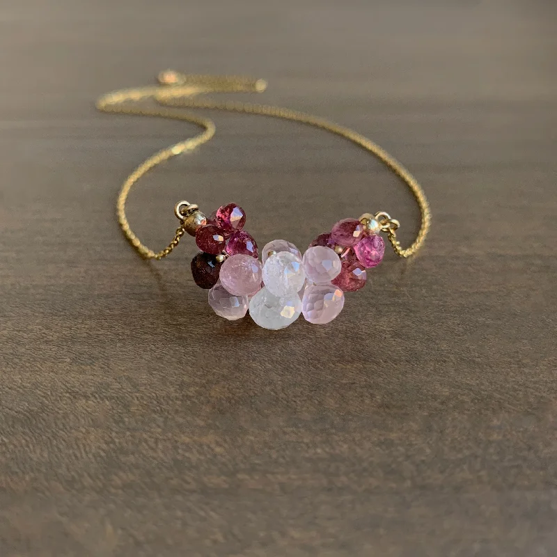 adjustable silver cuff bracelet Large Pink Tourmaline & Rose Quartz Cloud Necklace