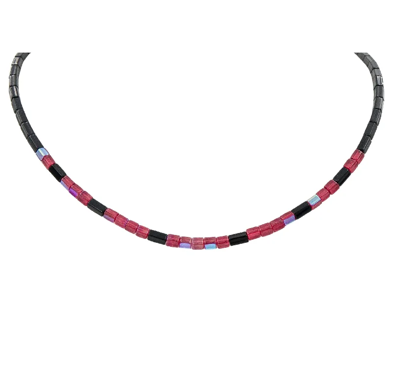 beaded wrap bracelet handmade Red & Black Necklace - Fire Polished Czech Glass