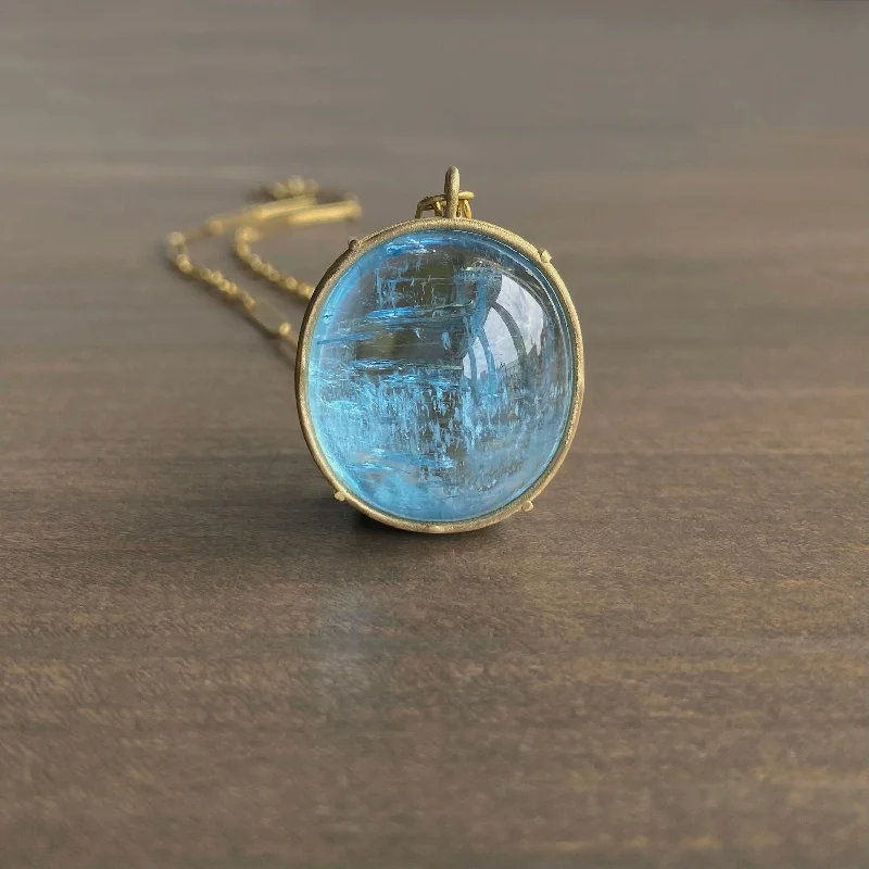 celestial sun charm anklet Vivid Aquamarine Cabochon Cage Set Pendant