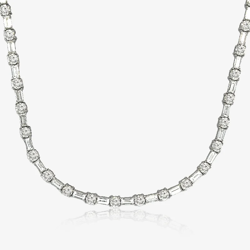 bohemian gemstone choker Round & Baguette Diamond Tennis Necklace