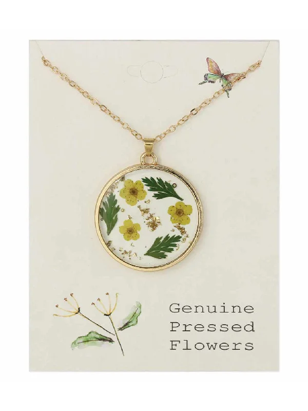 celestial star ring gold Round Pressed Yellow Flowers Necklace