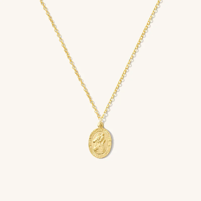 classic diamond solitaire earrings Saint Christopher Necklace