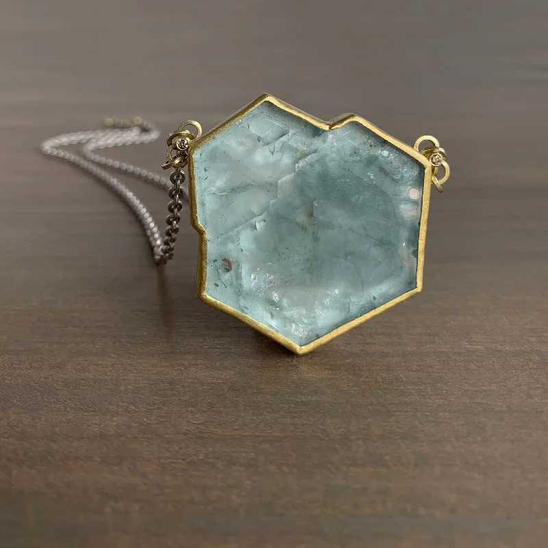 raw crystal cuff bracelet Aquamarine & Diamond Crystal Slice Pendant