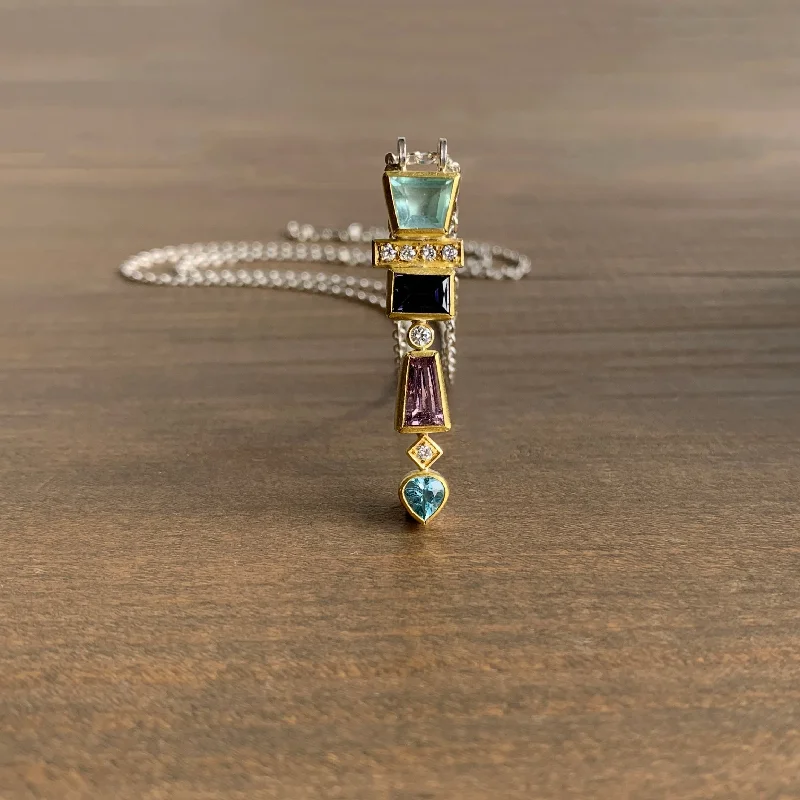 emerald-cut ruby eternity ring Aquamarine, Spinel, and Diamond Totem Pendant