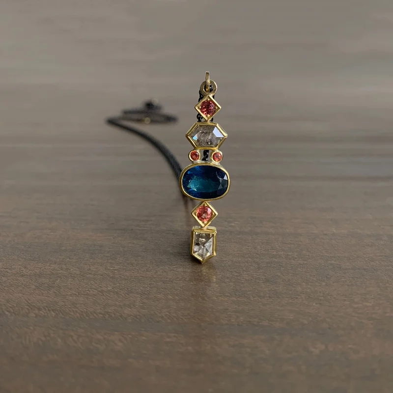 gold-plated figaro chain Tourmaline, Sapphire & Diamond Totem Pendant