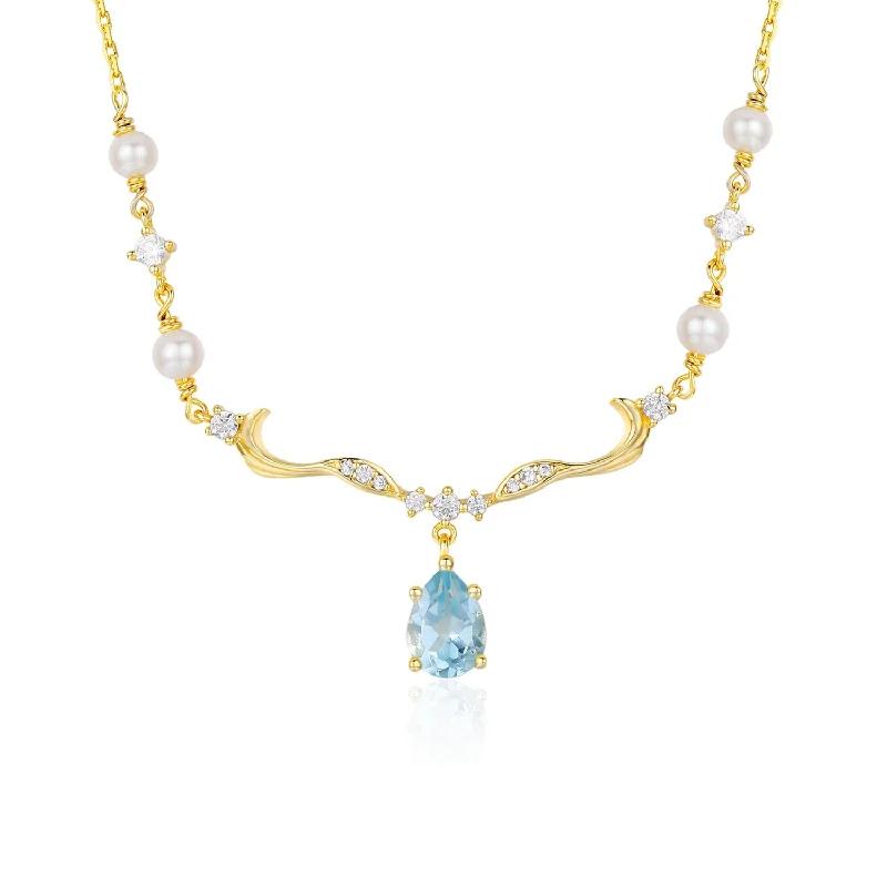 vintage art deco sapphire ring Seabreeze Serenity Blue Topaz Necklace (Yellow Gold)