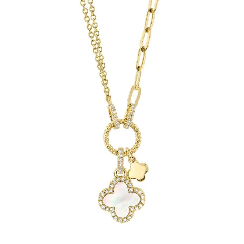sterling silver lotus ring Shy Creation Yellow Gold Mother of Pearl and Diamond Fashion Necklace
