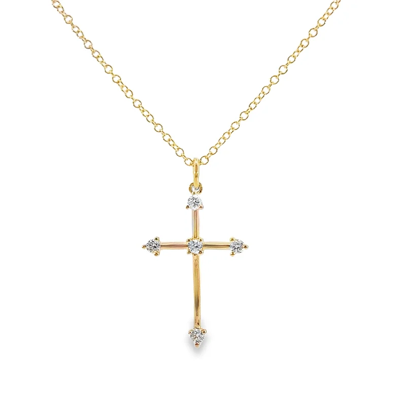 unique crystal bar necklace Shy Creation Yellow Gold Diamond Cross Pendant