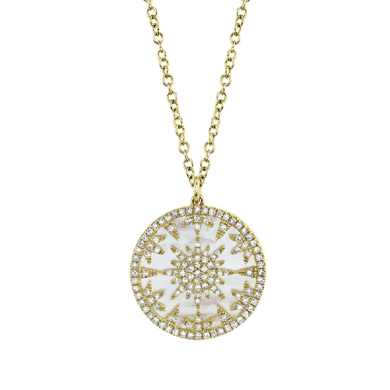 vintage locket necklace gold Shy Creation Yellow Gold Mother of Pearl and Diamond Pendant