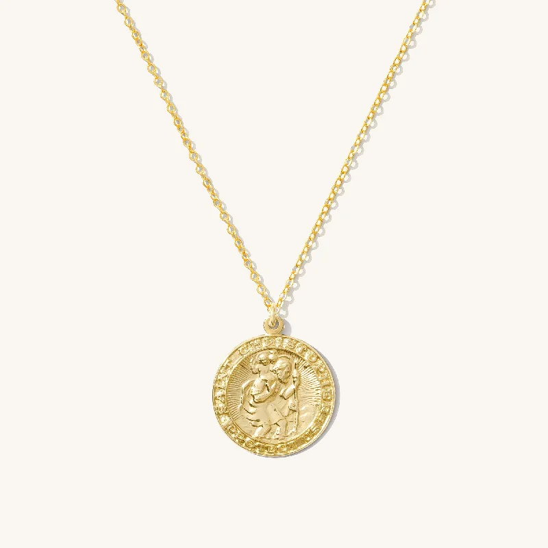 simple crystal pendant necklace St. Christopher Medallion Necklace