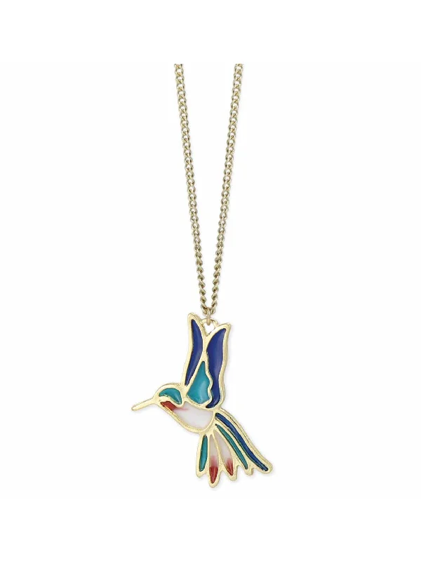 dainty gold chain ring Enamel Hummingbird Necklace