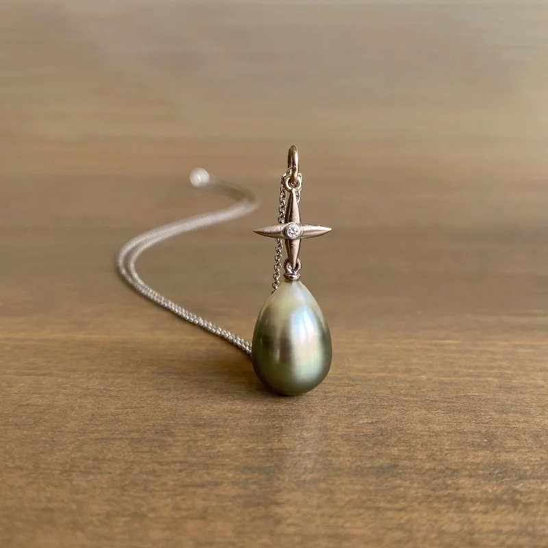 unique gemstone necklace handmade Tahitian Pearl Star Cross Pendant