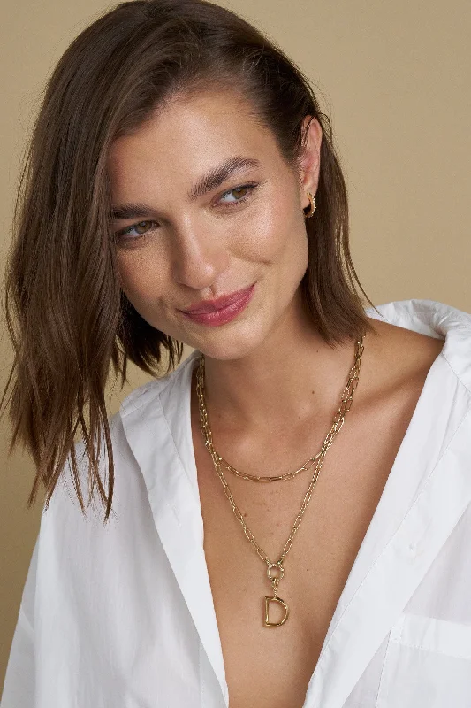 simple gold hoop earrings Tatum Chain + Initial Charm Bundle