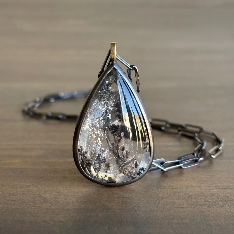 dainty ruby stacking rings Teardrop Floral Dendritic Quartz Pendant