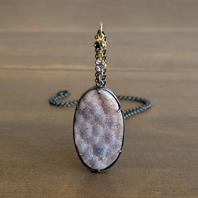 silver moon phase pendant Terra Pendant with Smoky Lavender Drusy and Umba Sapphire