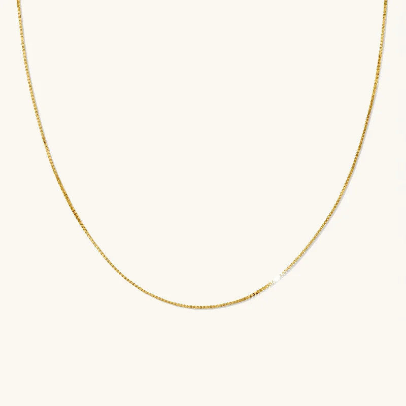 minimalist silver stacking bangles Thin Box Chain Necklace - 14k Solid Gold