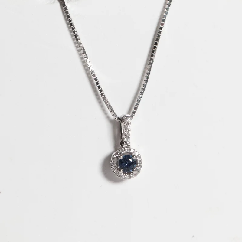 statement silver feather earrings Yogo Sapphire Halo Necklace