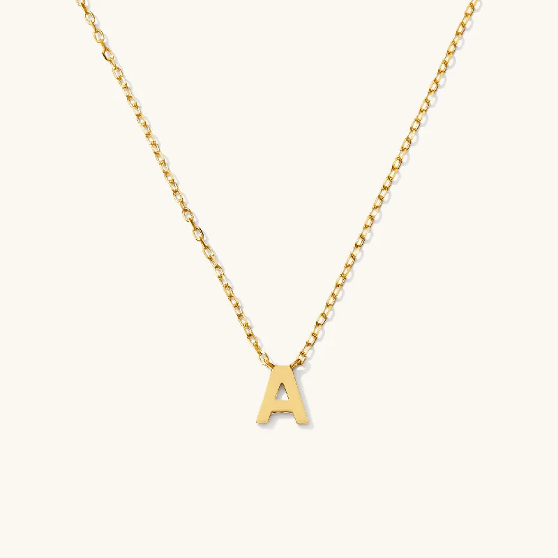 diamond halo stud earrings Tiny Initial Necklace - 14k Solid Gold
