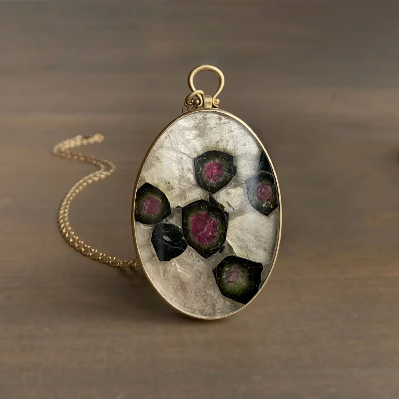 bold Cuban link bracelet men Tourmaline in Quartz Oval Slice Pendant