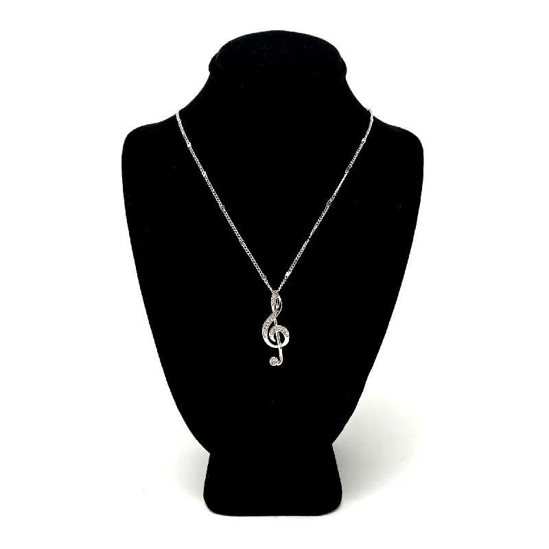 twisted rope gold chain Treble Clef Necklace, Silver (Small)