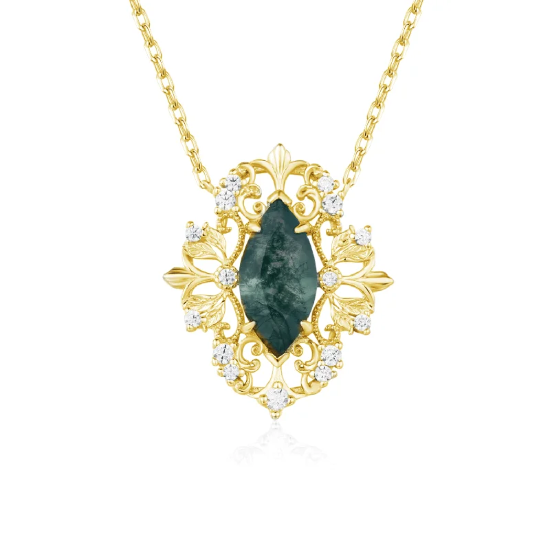 handcrafted silver cross pendant Trellis Moss Agate Yellow Gold Necklace