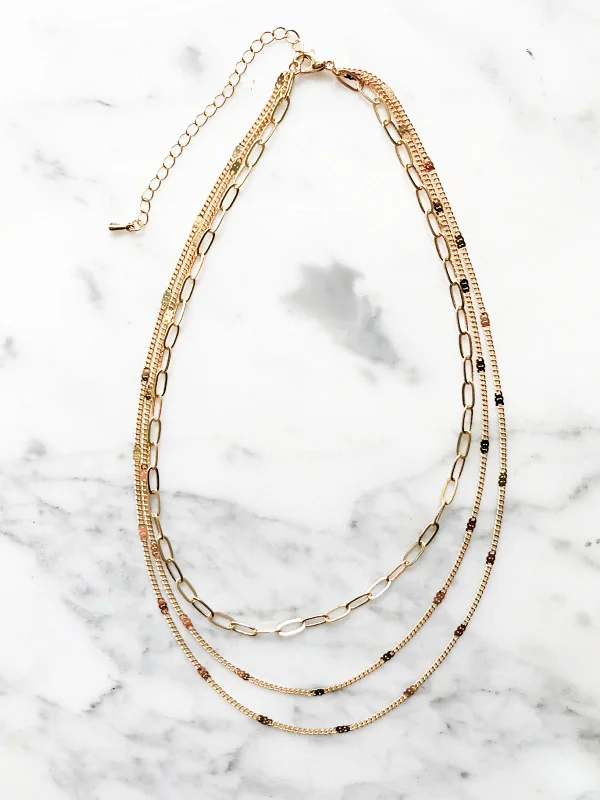 vintage citrine ring Triple Layer Chain Necklace