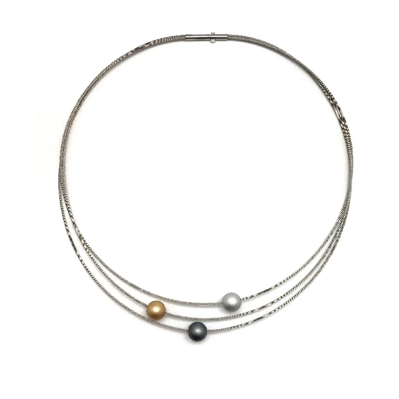 rose gold bezel ring Triple Strand Orb Necklace