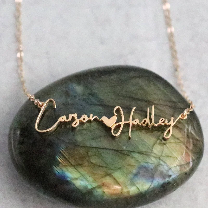 vintage sapphire necklace Two Name Heart Custom Script Necklace