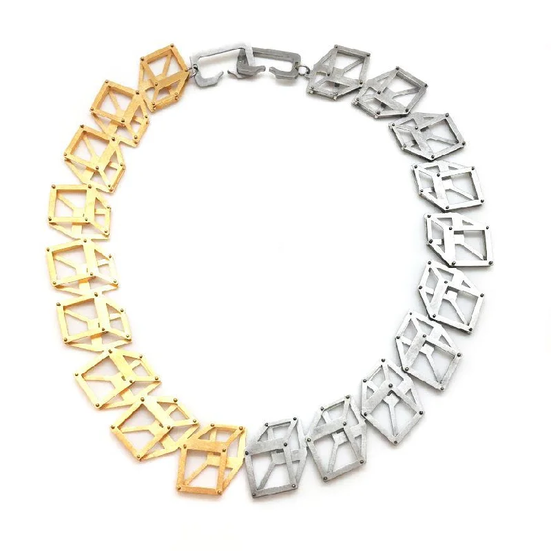 silver feather charm necklace Two Tone Cubism Necklace