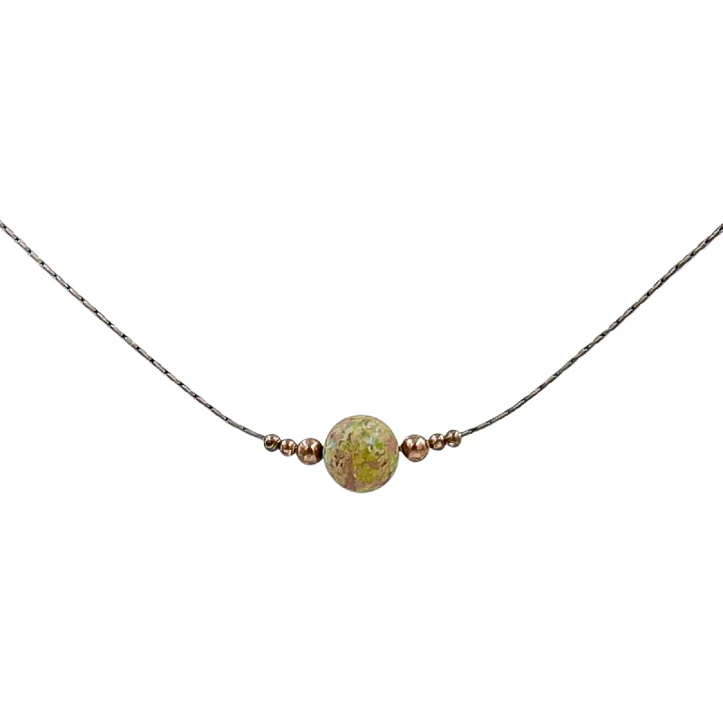 handmade leather pendant necklace Unakite Solitaire On Copper