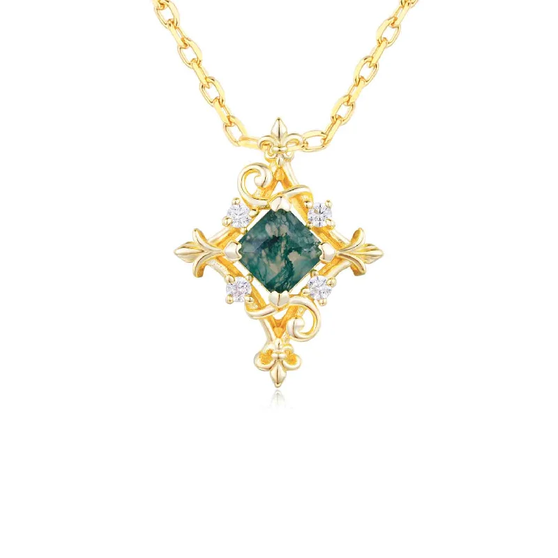 vintage crystal chandelier earrings Vine Diamond Moss Agate Necklace (Yellow Gold)