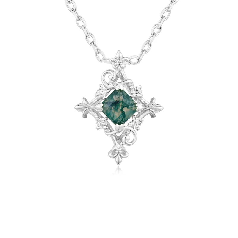 tiny diamond cross necklace Vine Diamond Moss Agate Necklace