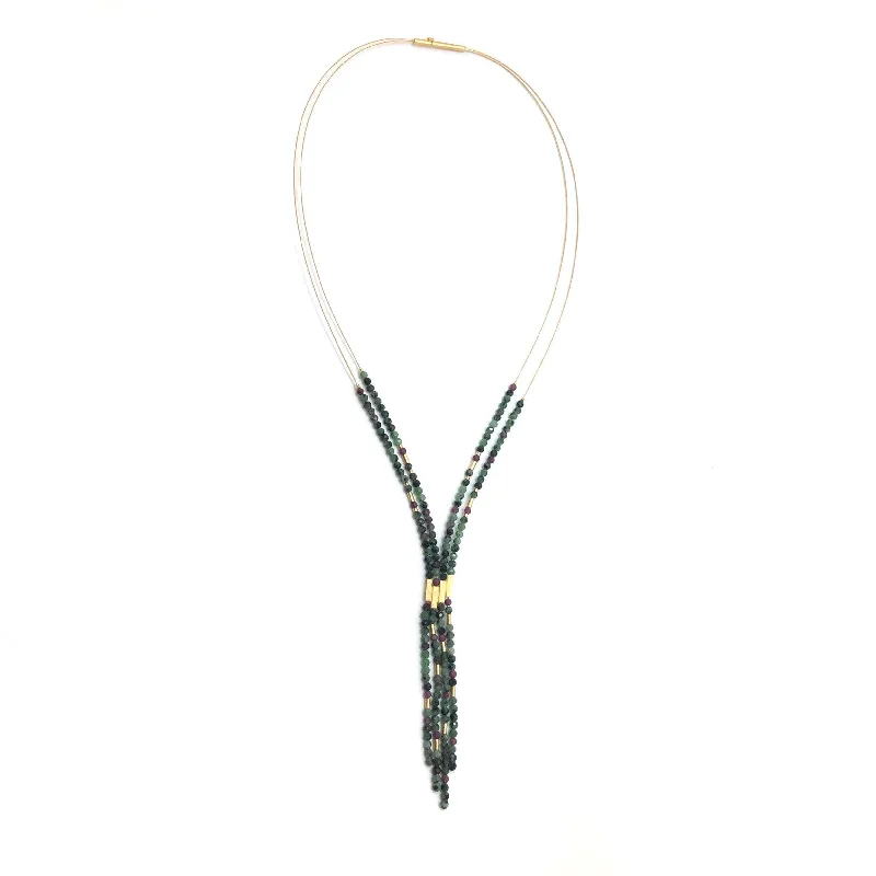 boho beaded statement necklace Watermelon Tourmaline and Ruby Necklace