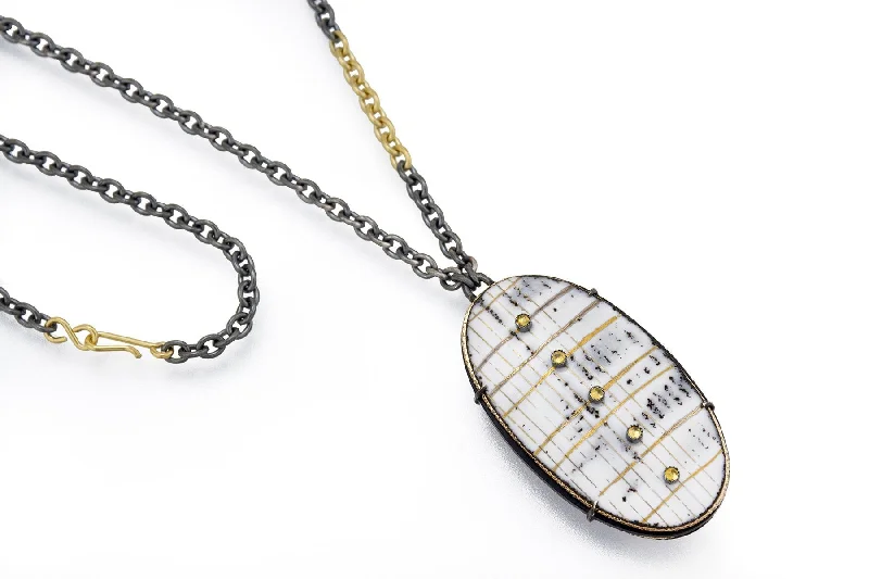 sterling silver herringbone chain White and Gold Glyph Necklace