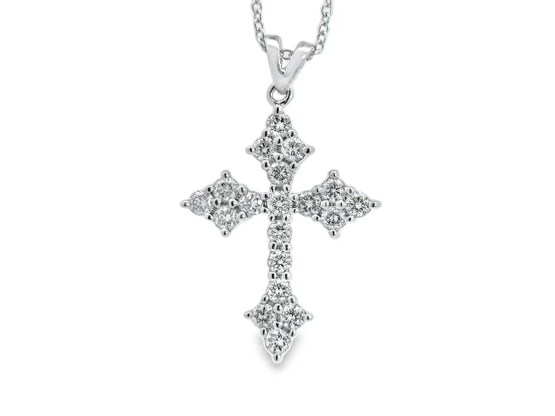 emerald-cut engagement ring halo White Gold Diamond Cross Pendant