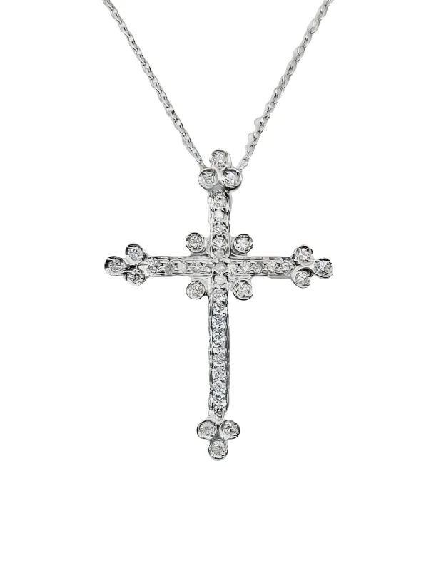 silver lotus flower earrings White Gold Diamond Cross Pendant