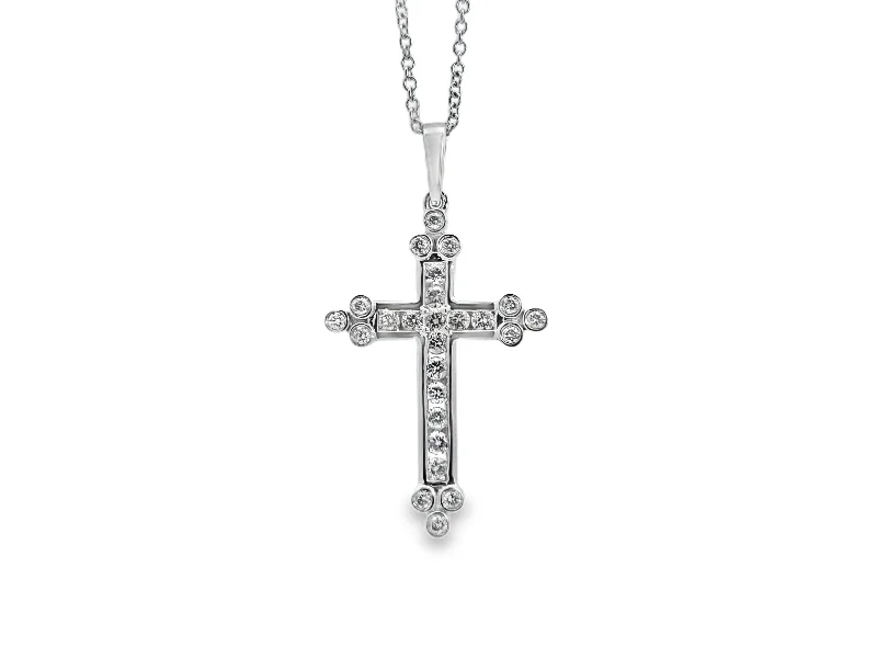 elegant pearl necklace with diamonds White Gold Diamond Cross Pendant