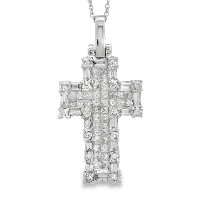 large vintage statement necklace White Gold Diamond Cross Pendant