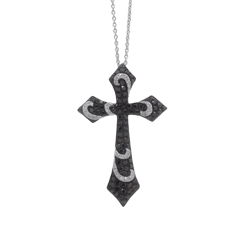 personalized coordinates ring custom White Gold Black and White Diamond Cross Pendant